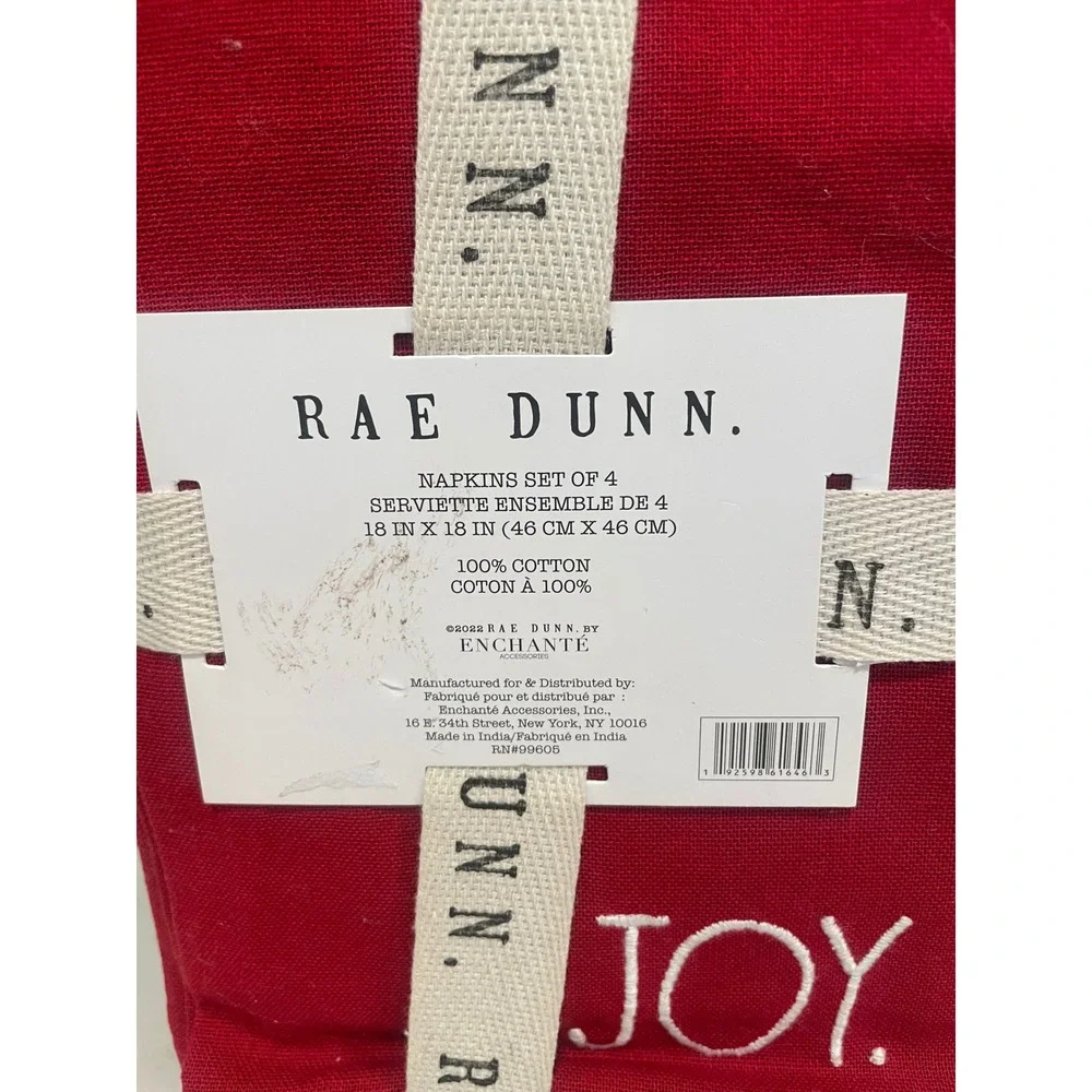 Rae Dunn Joy‎ Napkins Set of 4 Red 18x18 Cotton Holiday Christmas